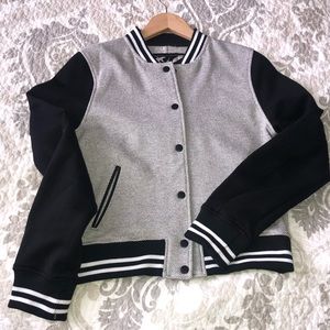 Sebby Knit Bomber Coat Jacket Black/Gray M EUC